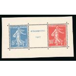 France 1927 Strasbourg Philatelic Exhibition 5f. blue and 10f. red with label from the miniatur...