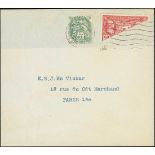 France 1927 Visit of American Legion 90c. red, diagonal bisect, with Blanc 5c. green on envelop...
