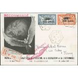 France 1927 Marseilles Air Exposition 2f. and 5f. tied to souvenir envelope registered to Nancy...