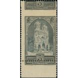 France 1929 Tourist Issue "Reims Cathedral" 3f. slate blue, type II, from the foot of the sheet...