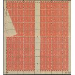 France Semeuse 1924-26 50c. vermilion, complete sheet of 100 (2 panes of fifty)