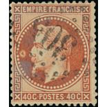 France 1862-70 "Empire" Laureated Issue 40c. orange, plate flaw featuring colourless ring facin...
