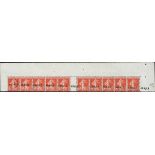 France Semeuse 1920-22 30c. scarlet, horizontal strip of ten from the top of the sheet with int...