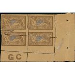 France 1900-27 "Merson" Issues 1900 Issue 50c. misplaced perforation obliquely on yellowish GC...