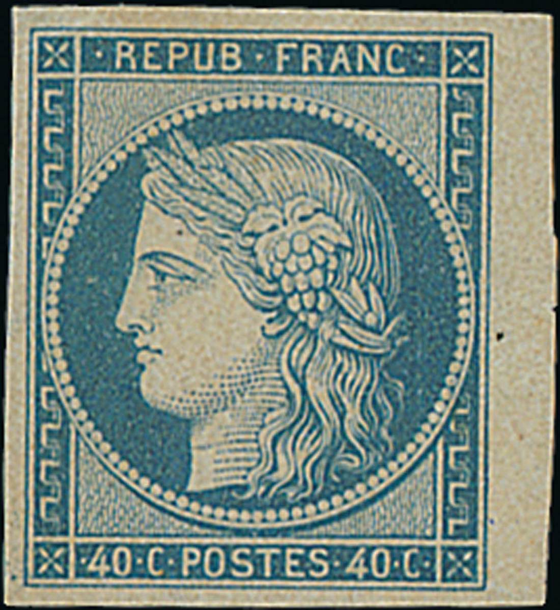 France 1849-50 First Issue 40c. blue, never issued, an exceptional example