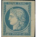 France 1849-50 First Issue 40c. blue, never issued, an exceptional example