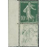 France Semeuse 1920-22 10c. green, thick figures, vertical pair from the left of the sheet, the...