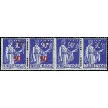 France 1940-41 Surcharges 50c. on 90c. ultramarine, horizontal strip of four,