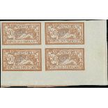 France 1900-27 "Merson" Issues 1900 Issue 50c. imperforate, marginal block of four,