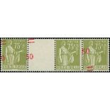 France 1940-41 Surcharges 50c. on 75c. sage-green, horizontal strip of three with interpanneau...