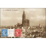 France 1927 Strasbourg Philatelic Exhibition 5f. and 10f. with label from the miniature sheet,...