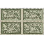 France 1900-27 "Merson" Issues 1906-20 Issue 45c. centre missing, an extraordinary block of fou...