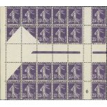 France Semeuse 1907 35c. violet, type I, block of twenty-four (6x4) with horizontal and vertica...