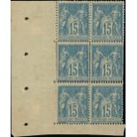 France 1876-1900 Type Sage Issues 15c. blue, type II, vertical block of six