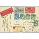France 1928 "Ile de France" Issue 1928, Aug. 23. Registered envelope to New York franked by "Bl...