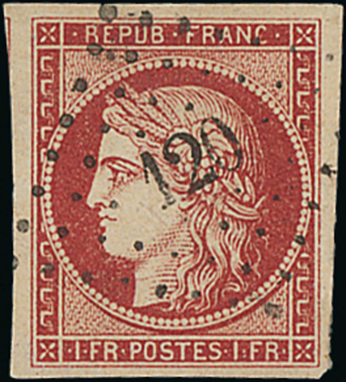 France 1849-50 First Issue 1fr. light carmine, excellent margins