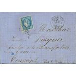 France 1870 "Bordeaux" Issue 20c. blue, type I, report I, extraordinary margins with portion of...