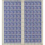 France 1940-41 Surcharges 50c. on 90c. ultramarine, complete sheet of 100, two panes of fifty (...