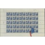 France 1944 Pétain's Birthday 2f. + 3f. blue, complete sheet of twenty-five (5x5) with four sho...