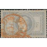 France 1862-70 "Empire" Laureated Issue 5f. grey-violet, very well centred within balanced marg...
