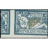 France 1900-27 "Merson" Issues 1900 Issue 5fr. misplaced perforation vertically, original gum;...