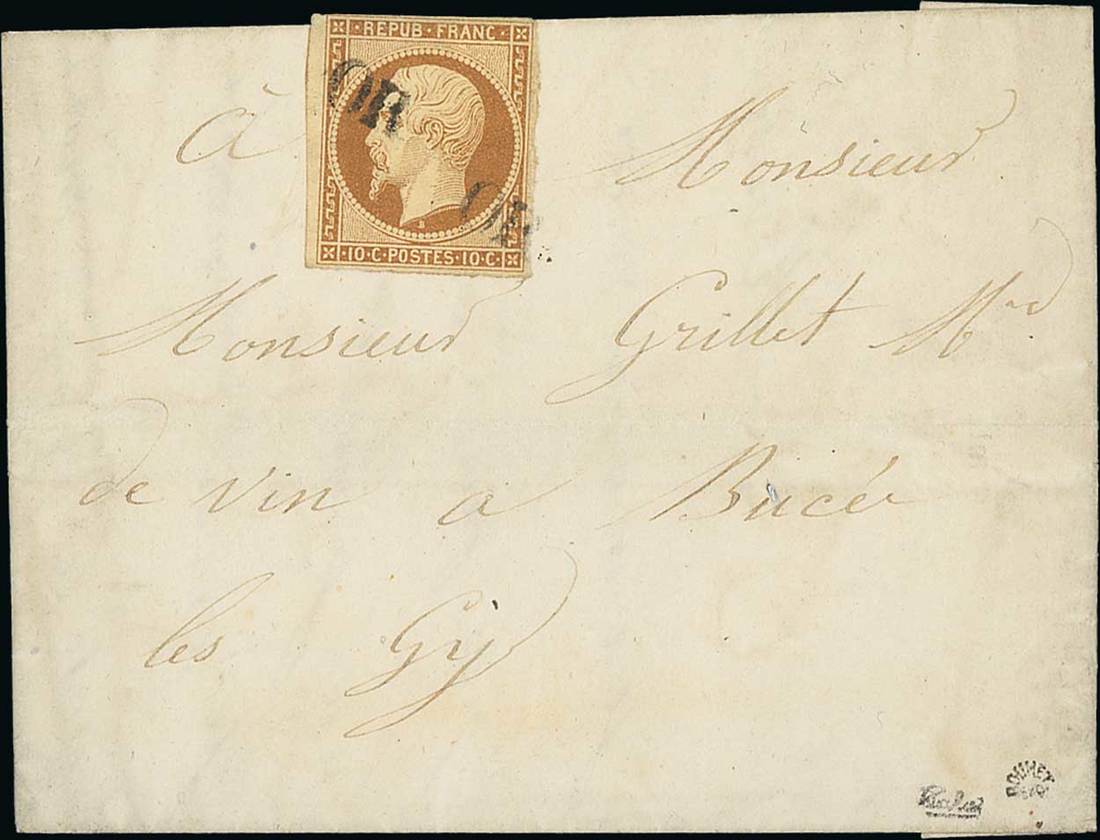 France 1852 "Présidence" Issue 10c. bistre, delicate fine impression with colour uniformly appl...