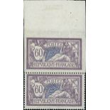 France 1900-27 "Merson" Issues 1906-20 Issue 60c. imperforate and perforated se-tenant vertical...