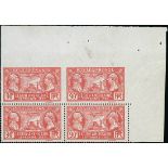 France 1927 Visit of American Legion 90c. red, block of four from the upper right corner of the...