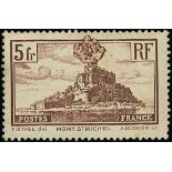 France 1929 Tourist Issue "Mont St. Michel" 5f. chocolate, Mont St. Michel "erupting", a visual...