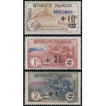 France 1917-27 "Orphans" Issues 1922 + 1c. on 2c. + 3c. to + 1f. on 5f. + 5f., complete set of...