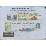 France 1936 Aeroplane over Paris 50f. green, used with 1939-33 5f., 10f., 1934 Jacquard 40c. an...