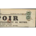 France 1862-70 "Empire" Laureated Issue 1c. green-bronze, contrasting with the accompanying fra...