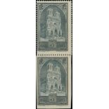 France 1929 Tourist Issue "Reims Cathedral" 3f. slate-blue, types II and III, vertical pair per...