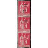 France 1940-41 Surcharges 1f. on 1f. 25 carmine, vertical strip of three, the second stamp with...