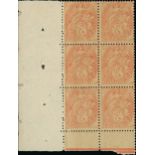 France 1900-24 Type Blanc 3c. orange-red, type IB, block of six (2x3) from the lower right corn...