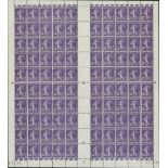 France Semeuse 1907 35c. violet, type II, complete sheet of 100, two panes of fifty (5x10), unm...