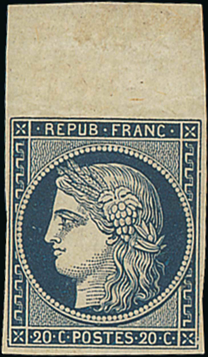 France 1849-50 First Issue 20c. dark blue, so called "Marquelet", never issued,