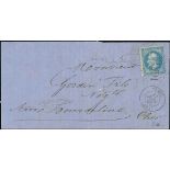 France 1862-70 "Empire" Laureated Issue 20c. blue, type I, large colourless spot in the head, "...