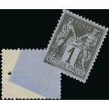 France 1876-1900 Type Sage Issues 1c. black on bluish, type II, misplaced perforation obliquely...