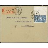 France 1927 Visit of American Legion 1f. 50 blue, imperforate from the top of the sheet,