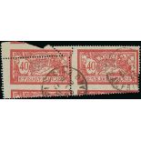 France 1900-27 "Merson" Issues 1900 Issue 40c. misplaced perforation obliquely, pair cancelled...