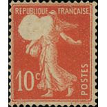 France Semeuse 1907 10c. red, defective impression, large part original gum;