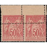 France 1876-1900 Type Sage Issues 50c. rose, type II, misplaced perforation obliquely, mint sin...