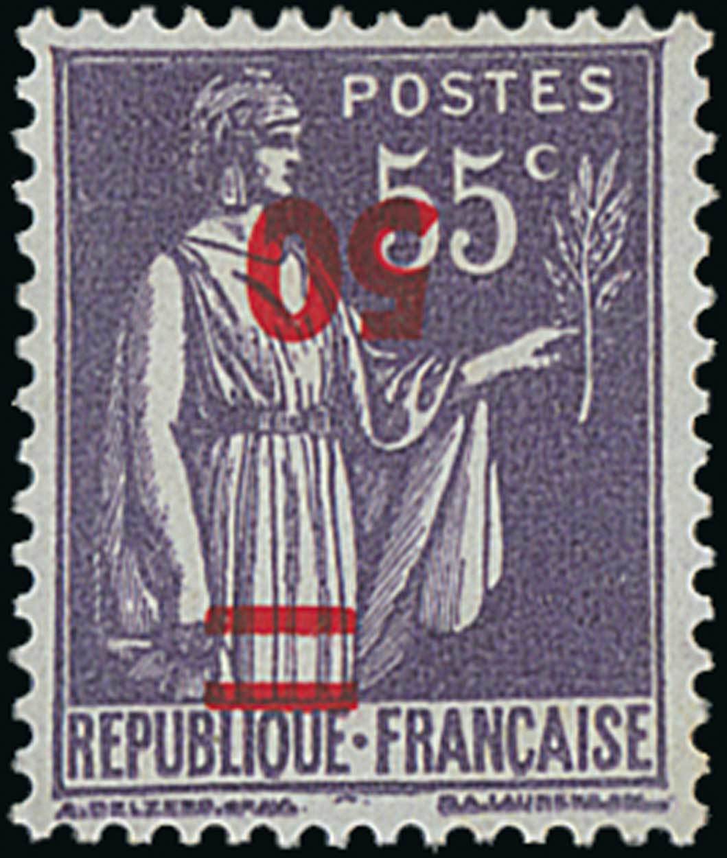 France 1940-41 Surcharges 50c. on 55c. violet, surcharge inverted,