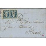 France 1852 "Présidence" Issue 25c. blue, an extraordinary pair from the upper left corner