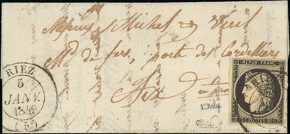 France 1849-50 First Issue 20c. black on yellowish, a remarkably fresh example,