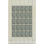 France 1929 Tourist Issue "Reims Cathedral" 3f. slate-blue, type IV, complete sheet of twenty-f...