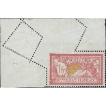 France 1900-27 "Merson" Issues 1900 Issue 1fr. misplaced perforation obliquely, two corner shee...