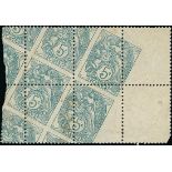 France 1900-24 Type Blanc 5c. green, type II, block of six (3x2), misperforated