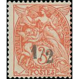 France 1900-24 Type Blanc 3c. orange-red, special printing surcharged "½",